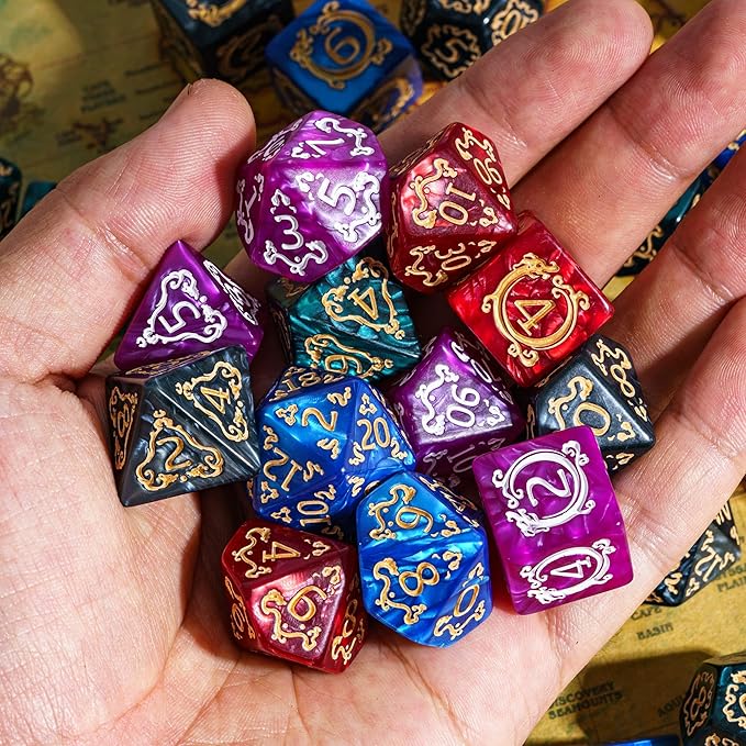 5 Sets/35PCS DND Dice Set Dragon Pattern Polyhedral Dice Set with Leather Bag D&D Dice Set for Dungeons and Dragons RPG MTG Table Games
