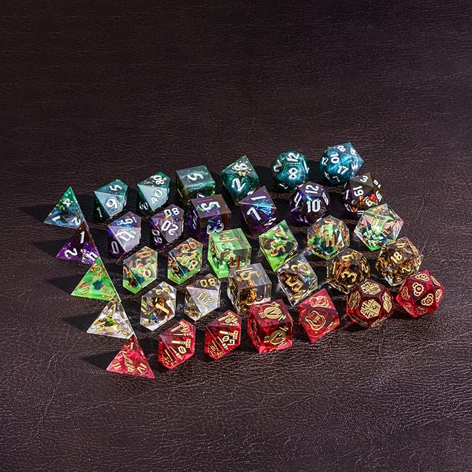 7PCS DND Dice Set,Handmade Sharp Edge Dice Set Mystery Blind Box D&D RPG Polyhedral Resin Dice,for Dungeons and Dragons TTRPG Games Roleplaying Games Pathfinder