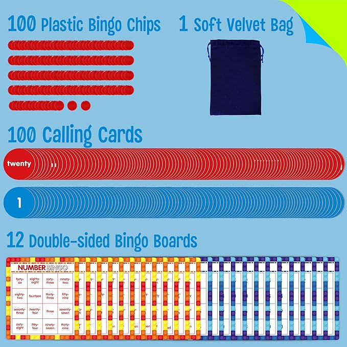 SpriteGru Number Bingo Game, 1-100 Board Game Learn & Count to Read 2 Versions Recognition Game for Kids 5-12, Perfect for Classroom & at Home