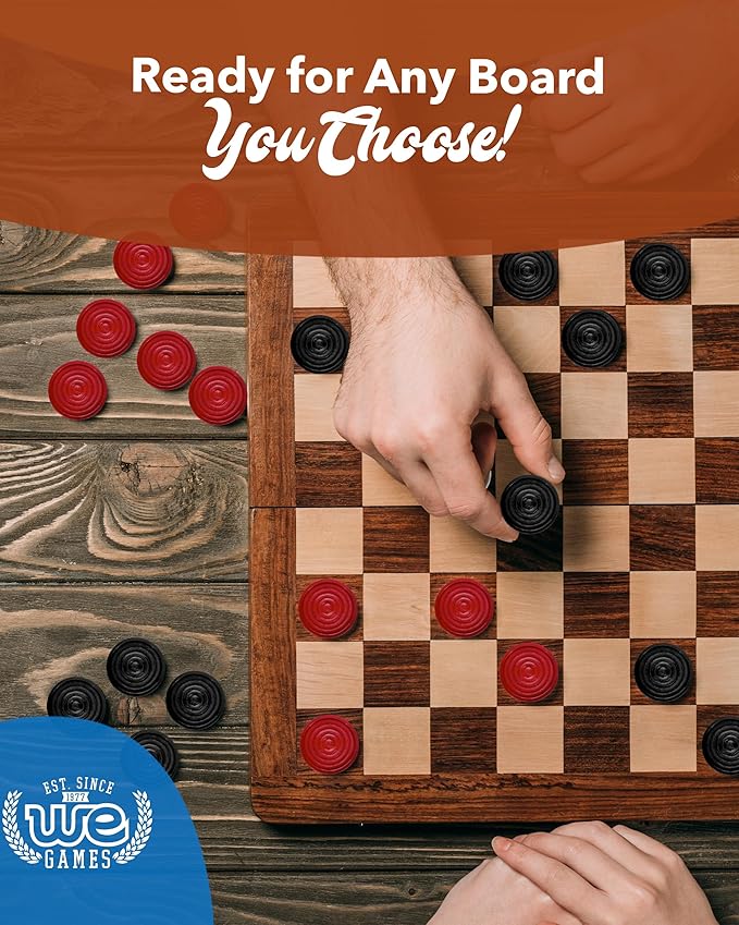 WE Games Wooden Checkers Pieces with Drawstring Storage Bag - 24 Checker Pieces Only - Red & Black, 1.5-inch Diameter