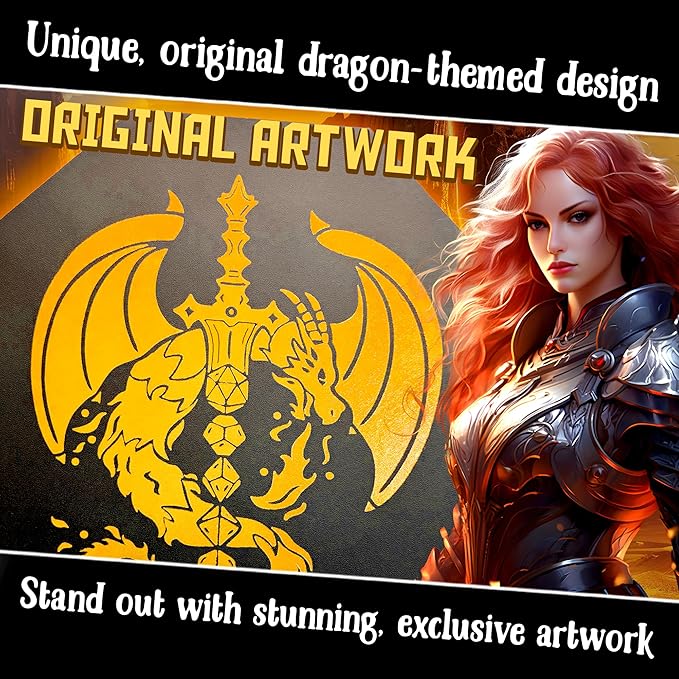 Chromatic Fire Dragon Dice Tray with Dice Sword Artwork – 9" Octagon with Lid, Holds 5 Dice Sets – Perfect for D&D, Call of Cthulhu, Shadowrun, and All Tabletop RPGs