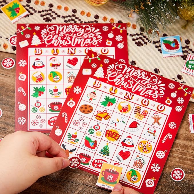 JOYIN 28 Players Christmas Bingo Card Games Set for Kids Xmas Party Board Games, Winter Bingo Card, School Classroom Charades Games, Party Supplies, Family Group Activity