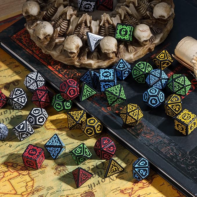 DND Dice Set -D&D Polyhedral Dice (7 Pcs) Druid Dice with Leather Dice Bag for Dungeons and Dragons Role Playing Dice Games RPGs(Druid - Black Yellow)