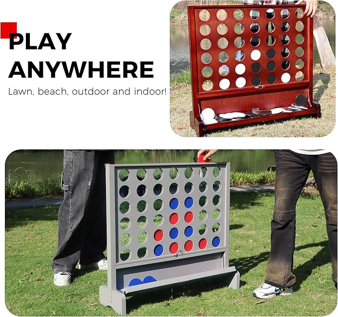 SPORT BEATS Giant Wooden 4 in a Row with Foldable Tray Connect Games Yard Giant Outdoor Beach Games - Two Ways to Play