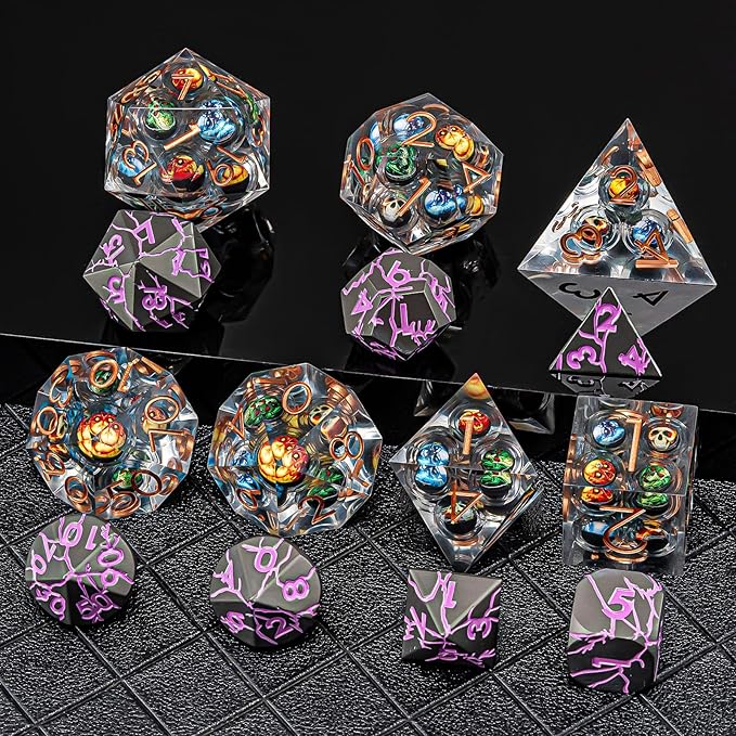 DND Resin Dice Skulls Dice Set 22-32mm Large Sharp Edged Dice with Box, Dungeons and Dragons Polyhedral D&D Role Playing Board Game D&D Dice Set D20 D12 D10 D8 D6 D4(Colorful Skulls)