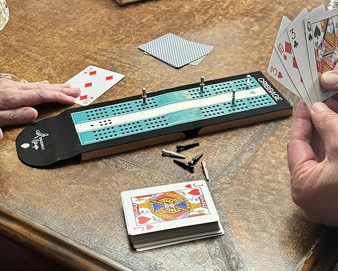 Folding Travel Cribbage Game | Unique Lightweight Cribbage Board | Travel Cribbage Board | Portable Travel-Size Cribbage Set (Teal & White)