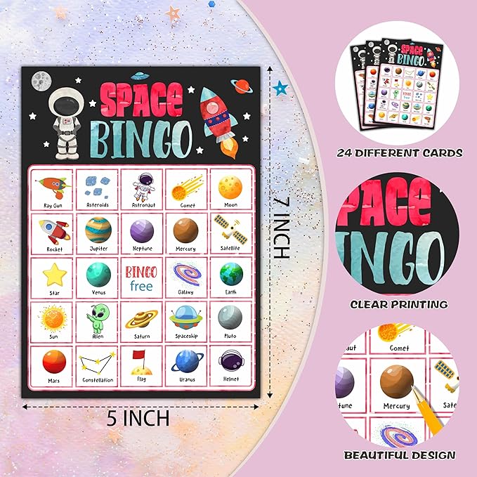 Outer Space Bingo Cards, Solar System Bingo Games for 24 Players, Blast Off to Outer Space Games for Family Friends Large Group Activities, Space Birthday Party Supplies(32)