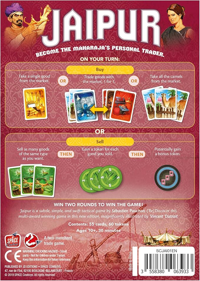 Jaipur Board Game (New Edition) - Fast-Paced Duel of Merchants! Strategic Trading and Market Gameplay for Kids & Adults, Ages 10+, 2 Players, 30 Minute Playtime, Made by Space Cowboys