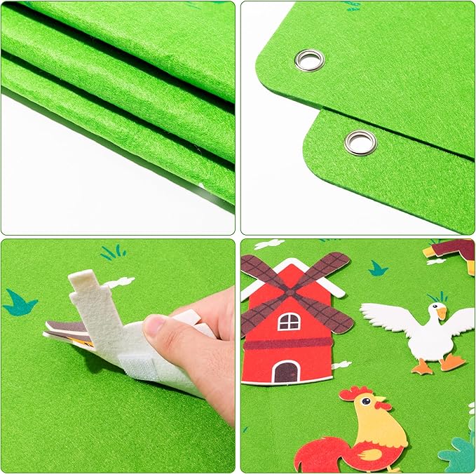 WATINC Farm Animals Felt Story Board Set 3.5Ft 38Pcs Preschool Farmhouse Themed Storytelling Flannel Barnyard Domestic Livestock Early Learning Interactive Play Kit Wall Hanging Gift for Kids