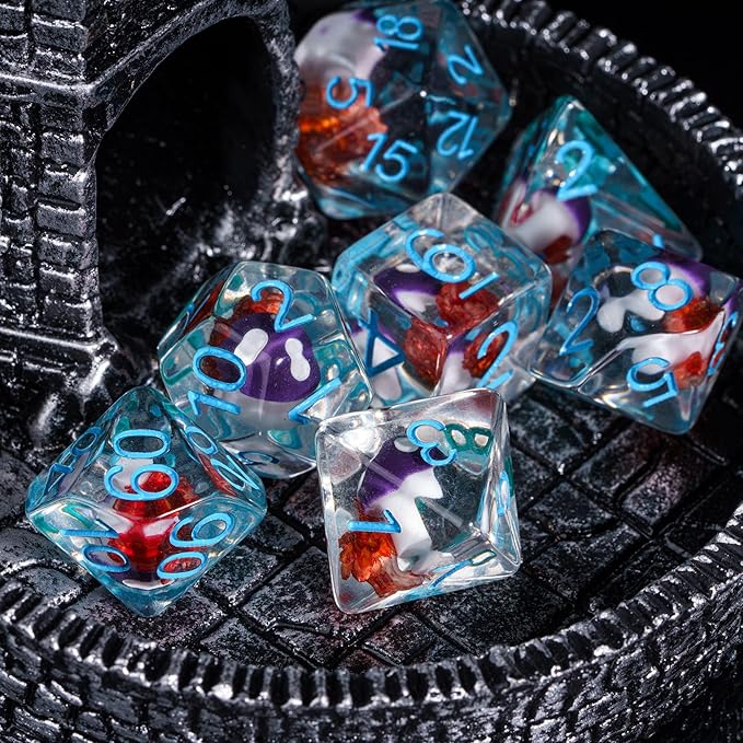 UDIXI 7PCS Polyhedral DND Dice, D&D Dice Set Filled with Mushroom and Flower for Role Playing Dice Games as DND RPG Table Games