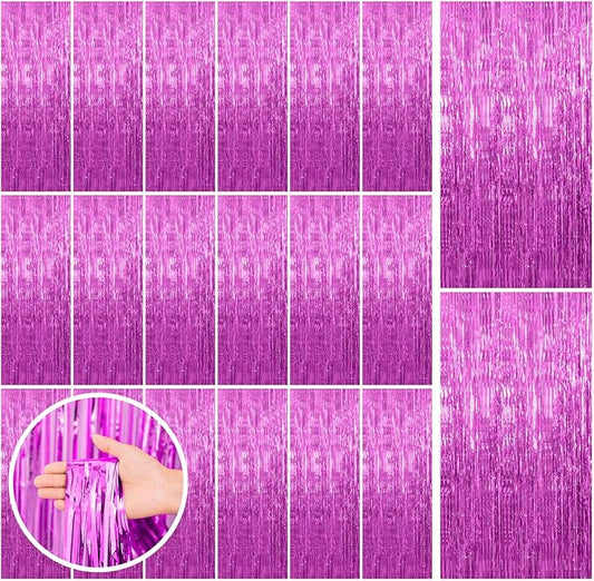 20 Pack Hot Pink Party Decorations - Tinsel Curtain Streamers Foil Fringe Backdrop for Birthday, Christmas, Bachelorette, Graduation, Fiesta Photo Booth