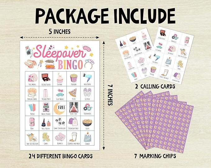 Sleepover Party Bingo Games Cards, Pajama Party Bingo Game Set, Spa Party Bingo Game, Slumber Party Bingo Supplies for Adults Women Friends Besties, Bridal Shower Birthday Party Decorations -11