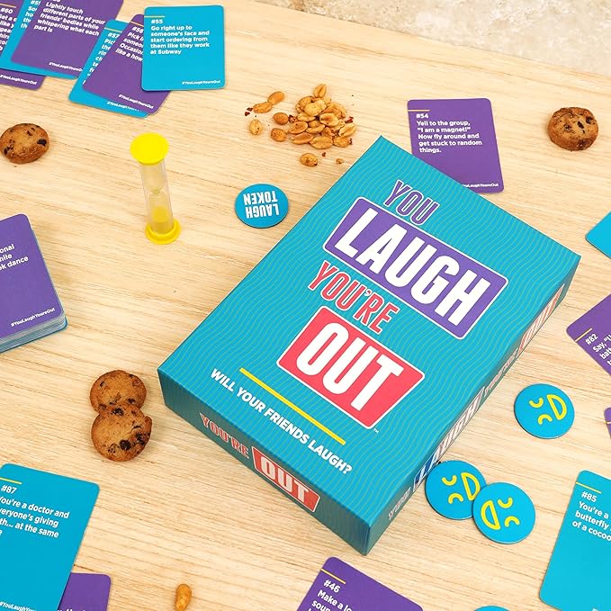 You Laugh You're Out A Party Game with Hilarious Charades Family Card Games for Adults & Kids, 125 Prompt Cards Fun Card Games for Family Game Nights, Graduation Gifts, Gatherings, & Parties Ages 14+