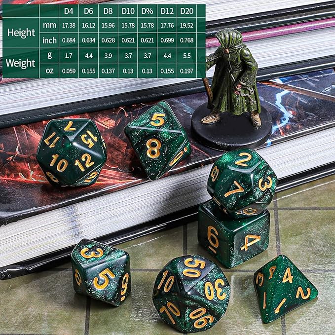 CiaraQ DND Polyhedral Dice Set with a Black Dice Bag for D&D RPG MTG Role Playing Table Games