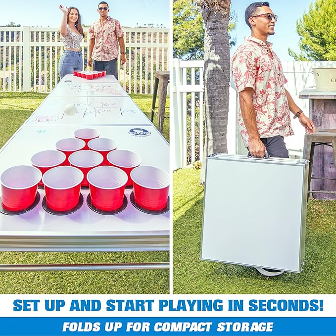 GoPong 8 Foot Portable Beer Pong / Tailgate Tables (Black, Football, American Flag, or Custom Dry Erase)