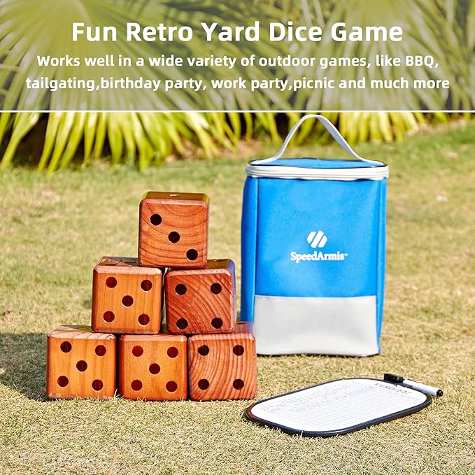 Giant Wooden Yard Dice Set - Large Lawn yatzee Game with Scoreboard - Outdoor Beach Backyard Games for Teens Adults Family (Including Carry Bag)