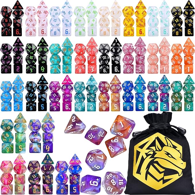RPG Dice Sets 30 X 7-Die DND Polyhedral Dice (210pcs) with a Large Drawstring Bag for Dungeons and Dragons Tabletop Role Playing Games