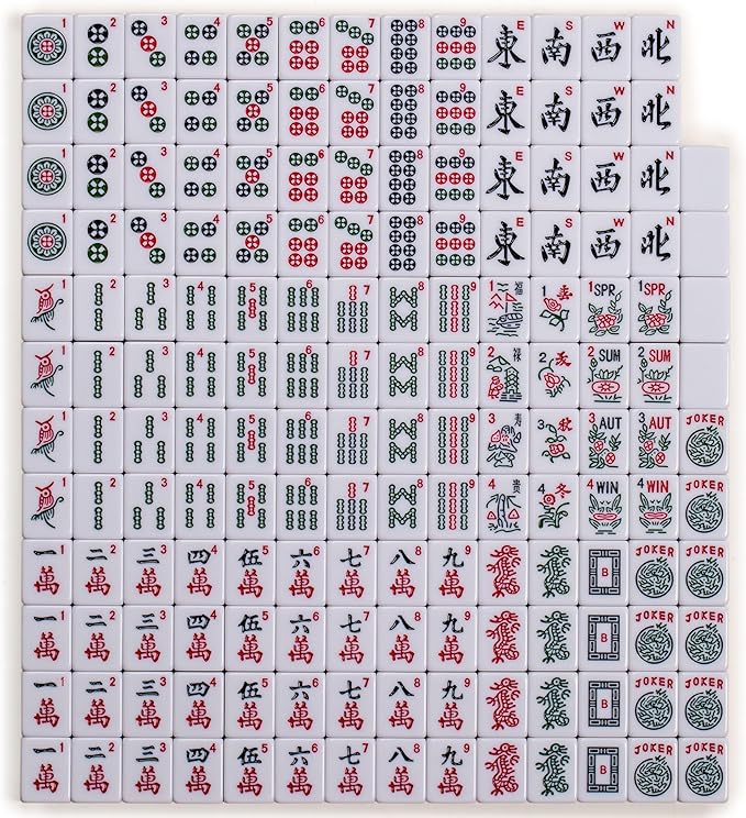 Yellow Mountain Imports American Mahjong Set, Huntington with 166 Melamine Mahjong Tiles, Mineral Green Soft Case - 4 All-in-One Racks with Pushers, Scoring Coins, Dice, and Wind Indicator