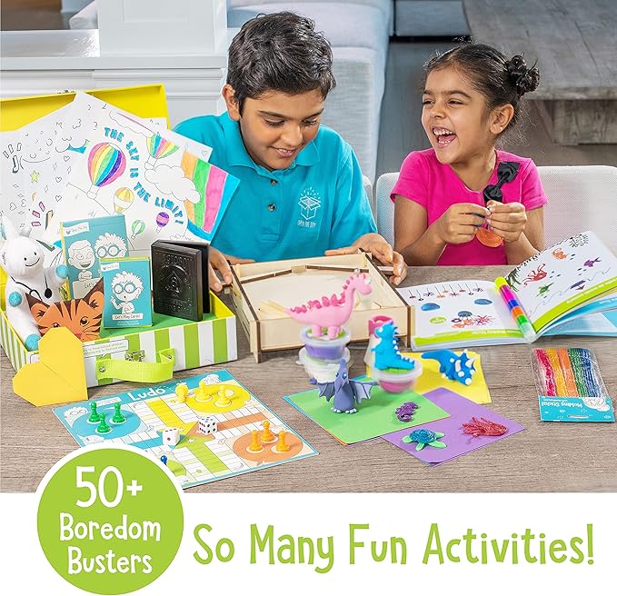 Open The Joy On The Go Box, Road Trip Travel Games Activity Box, Includes Card Games, Craft Kits, and Other 50+ Travel Activities for Kids and Family Ages 4+
