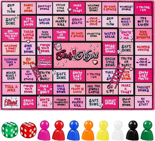 Drinking Games, Girls Night Rubber Mat Drinking Board Games for Adult, Funny Party Interactive Drinking Games for Girls Night, Bachelorette Party, Age 21+, 2-8 Players