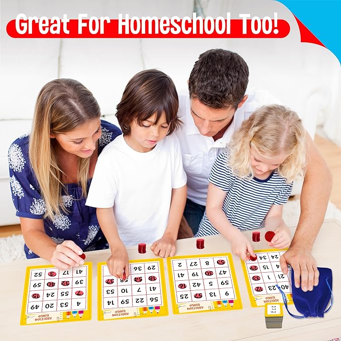 SpriteGru Addition & Subtraction Bingo Game, 360 Math Problems, 2 Educational Math Board Game for Kindergarten and Preschool Kids 4-8, Perfect for Classroom & at Home