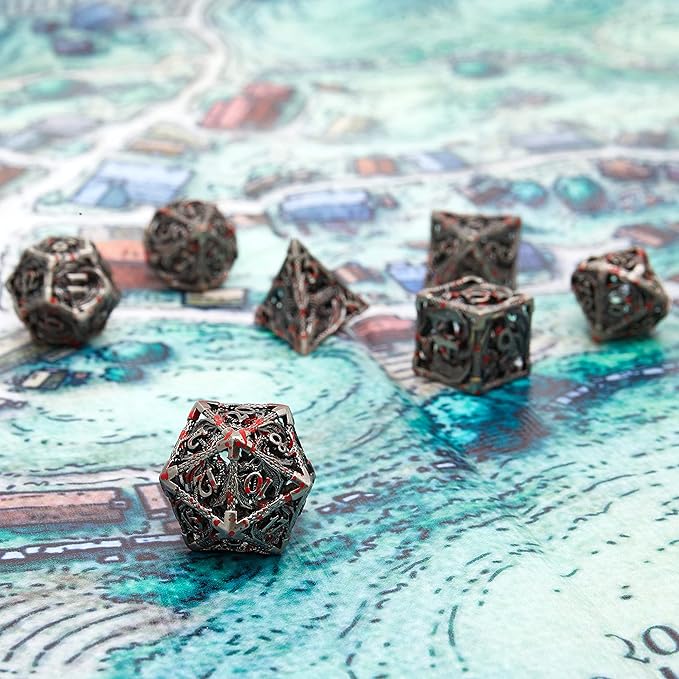 DND Metal Game Dice Set Glitter Purple with Gold Edge and Number 7pcs Set for Dungeons and Dragons RPG MTG Table Games D4 D6 D8 D10 D12 D20