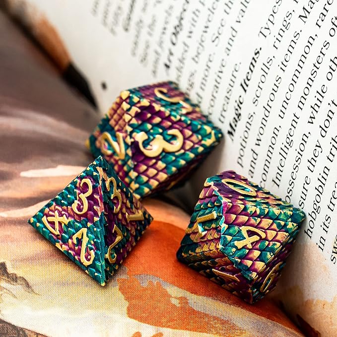 UDIXI DND Metal Dice Set Dragon Scale, D&D Dice Metal for Role Playing Games, Polyhedral Dice Set DND for Dungeons and Dragons (Blue Purple-Golden Number)