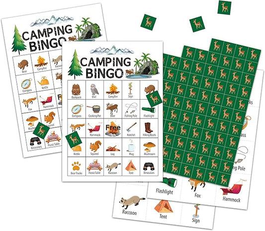 Camping Bingo Cards, Campground Activity for Adults, Camp Theme Game for 24 Players, Outdoor Adventure Bingo Game Cards, Camping Party Favors Supplies Decorations(A01)