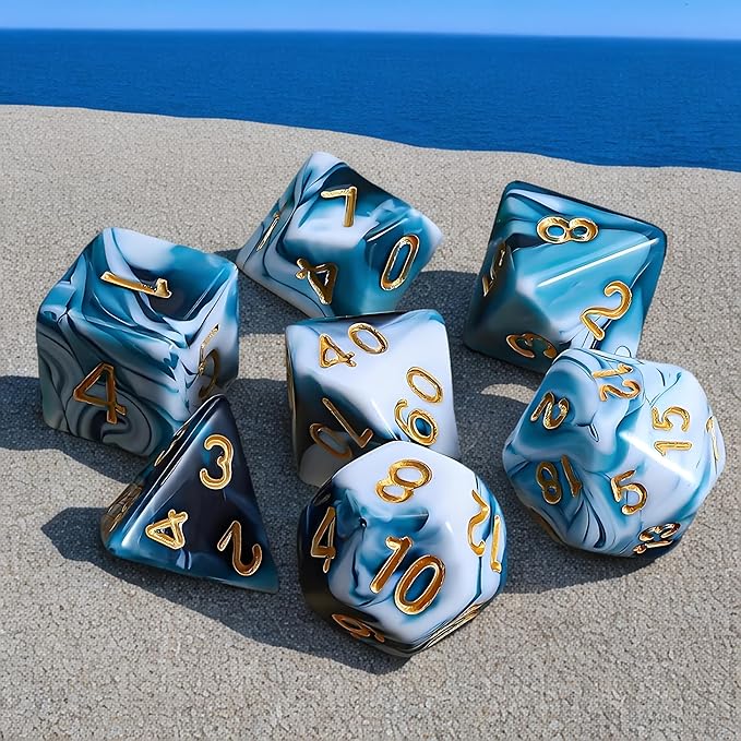 DND Dice Set - 7 Pcs Polyhedral Dice for Dungeon and Dragons D&D TTRPG MTG Table Role Playing Games(Lake Blue Mixed White)