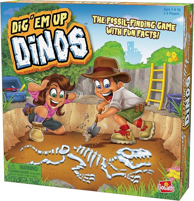 Goliath Dig 'Em Up Dinos - Fossil-Finding, Dino-Building Game Includes Fun Dinosaur Facts - 2-4 Players, Ages 4 and Up