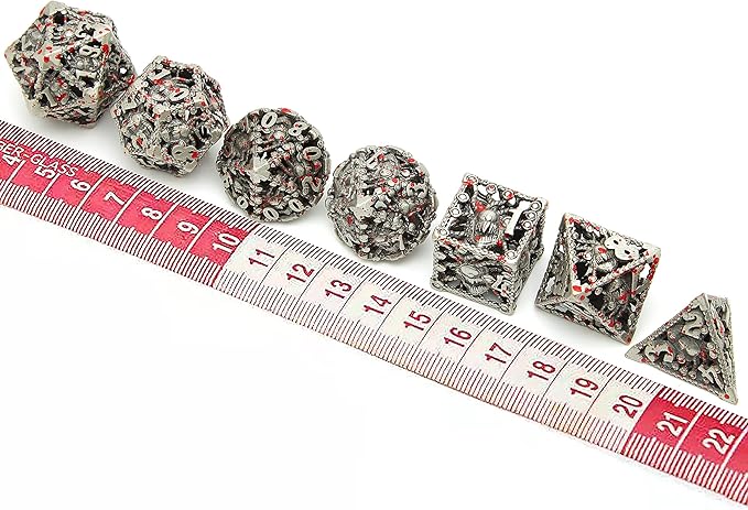 Hollow Bloodstain Multi-Eyed Monster Metal DND Game Dice 7Pcs Set for Dungeons and Dragons RPG MTG Table Games D&D Pathfinder Shadowrun and Math Teaching(with Metal case)