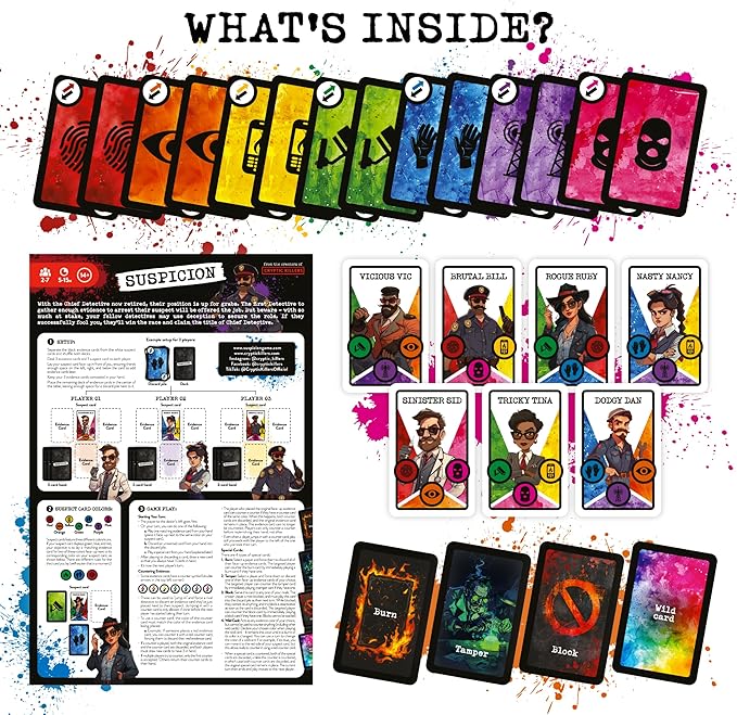 Cryptic Killers Suspicion – Playing Cards, Card Game & Travel Games for Adults, Deal and Play 2-7 Players, Detective Arrest Bluffing Strategy, 14+ Family Game Night