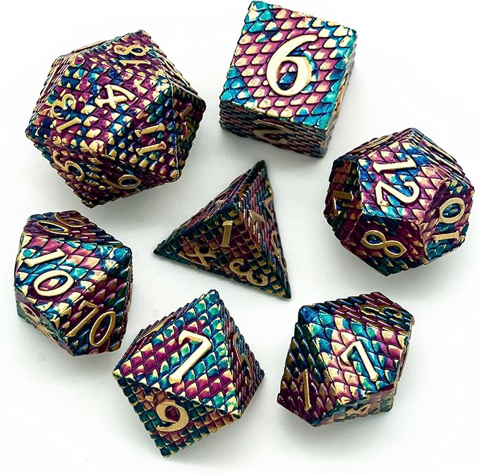 UDIXI DND Metal Dice Set Dragon Scale, D&D Dice Metal for Role Playing Games, Polyhedral Dice Set DND for Dungeons and Dragons (Blue Purple-Golden Number)