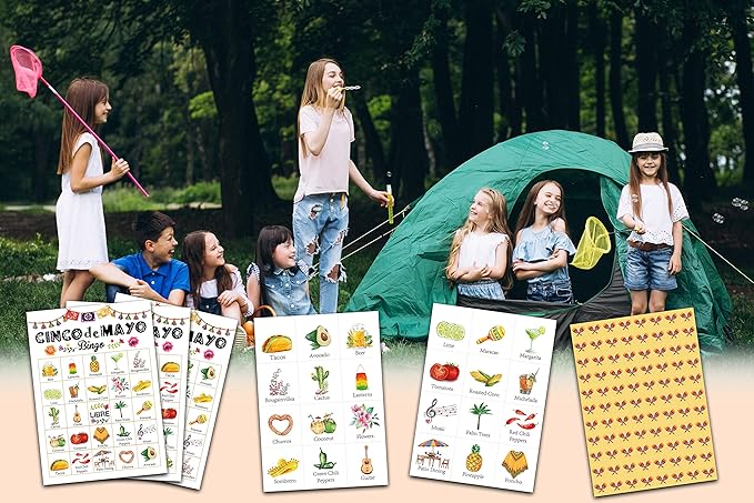 Fiesta Bingo Cards, Mexican Theme Game for 24 Players, Taco Party Bingo Game Cards, Family Friends School Activities, Cinco De Mayo Party Favors Supplies Decorations(A05)