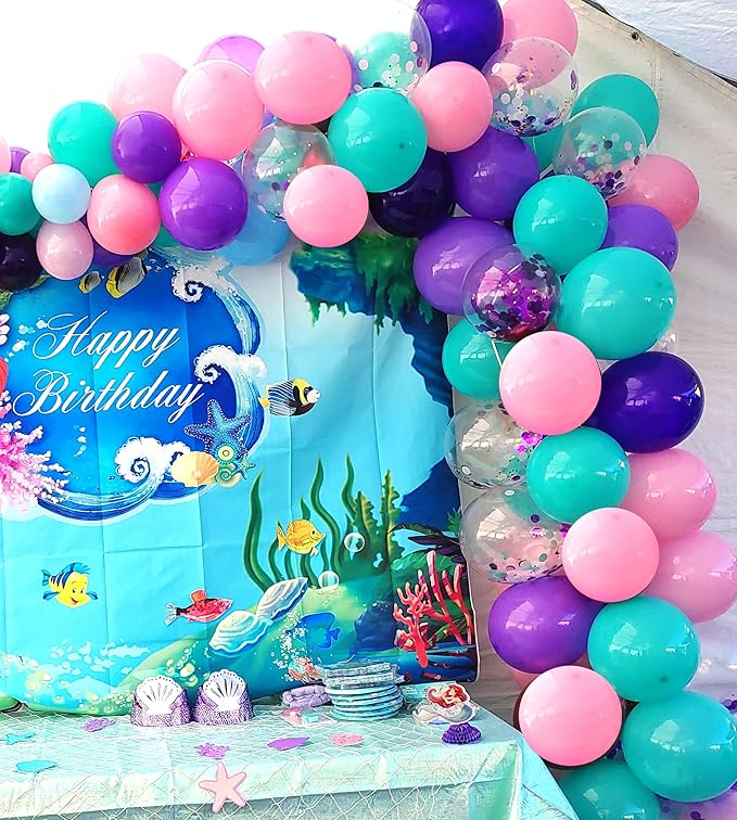 Pink and Purple Party Balloons, 50 Pcs 12 Inches Purple Pink Teal Blue Latex Balloon Purple and Pink Balloons for Girls Birthday Baby Shower, Birthday, Under The Sea Party Decorations