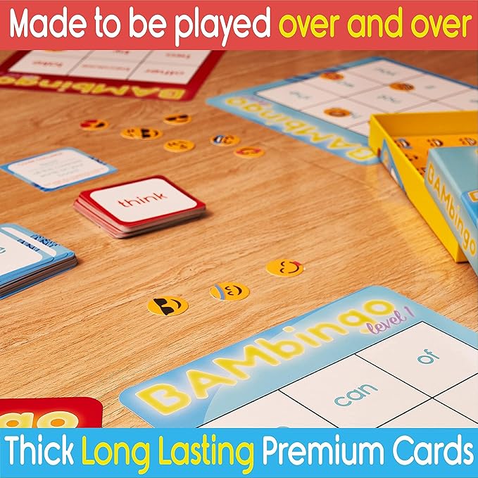 Sight Word Bingo Game Level 1 and 2 - Educational Games for Kids - Learn to Read Vocabulary for Kindergarten 1st Grade - Dolch's Fry's Words Lists