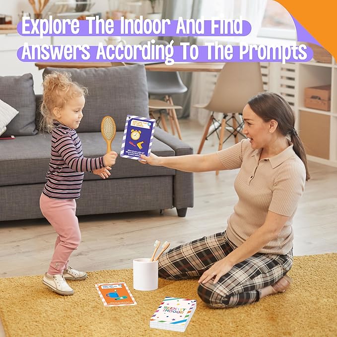SpriteGru 56PCS Indoor Scavenger Hunt Cards, Found Items Indoor Seek and Find Card Game for for Homeschooling, Toddlers, Kids & Preschoolers, 1 Plastic Ring Included