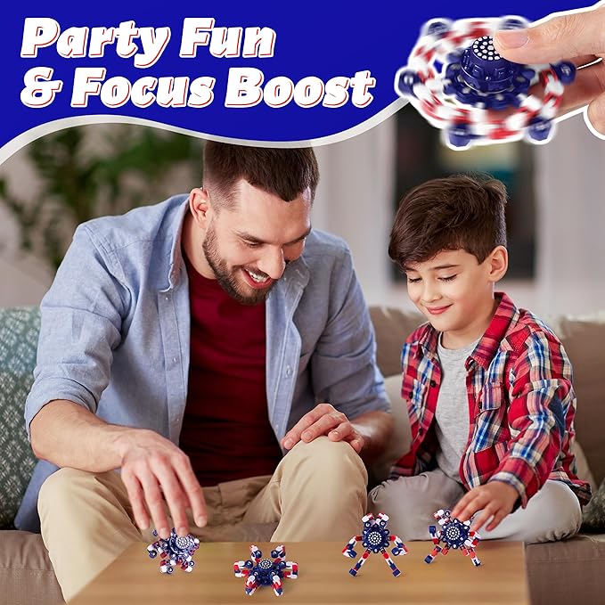 4th of July Decorations Transformable Fidget Spinners for Kids and Adults Stress Relief Sensory Toys for Boys and Girls Fingertip Gyros for ADHD Autism for Kids