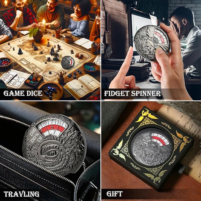 DND Spinner Dice DNDND 7-in-1 Spinner Metal D&D Dice Set with Gorgeous Gift Box for Dungeons and Dragon and Rolling Game(Black with Red)