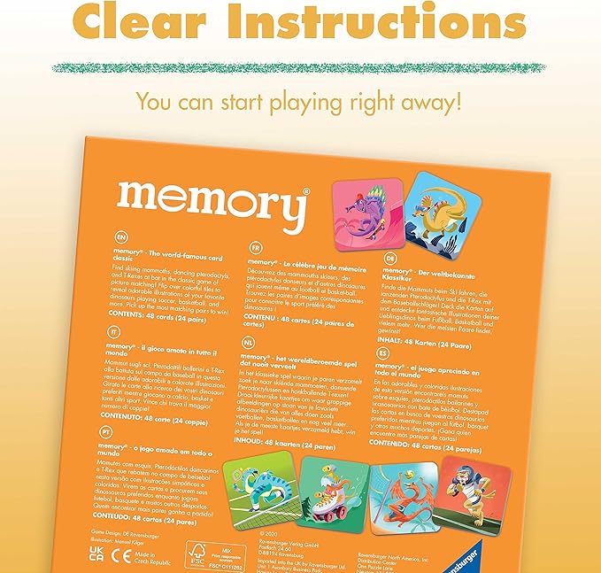 Ravensburger Dinosaur Sports Memory Game for Girls & Boys Ages 3 to 5–A Fun & Fast Dino Memory Game
