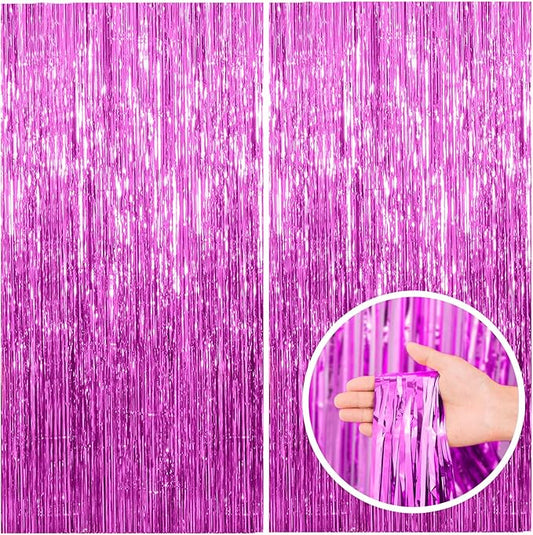 2 Pack Hot Pink Party Backdrop Birthday Decorations Tinsel Curtain Party Streamers Foil Fringe Backdrop Christmas Bachelorette Graduation Fiesta Party Decorations Hot Pink Photo Booth Backdrop