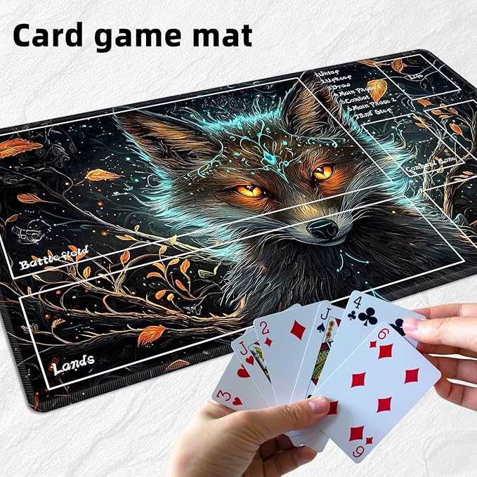 for MTG Playmat with Zones Storage Bag, for TCG Playmat and Playing Card Mat for Magic Board Games, Beautiful Fox Non-Slip Stitched Edges Game Mat, Rollable Foldable Card Playmats