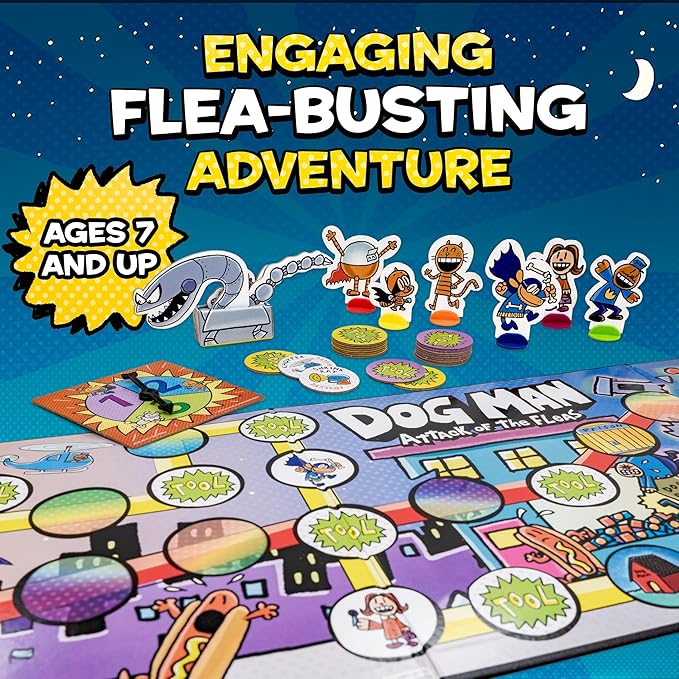 University Games, Dog Man Attack of The FLEAS Cooperative Board Game Based On The Popular Dog Man Book Series by DAV Pilkey for 2 to 6 Players Ages 6 and Up