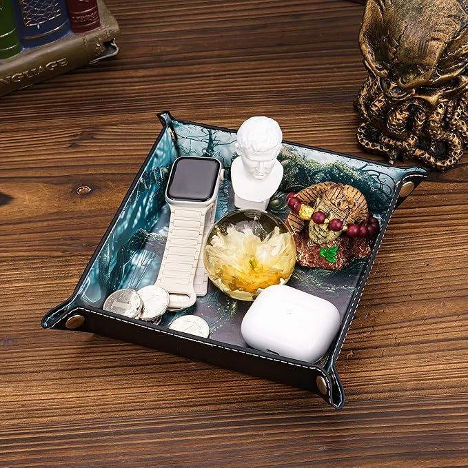 PU Leather DND Dice Trays Portable Dice Rolling Tray Large D&D Dice Storage Case for Desktop Storage and RPG Board Games, Jewelry Valet Tray for Women and Men
