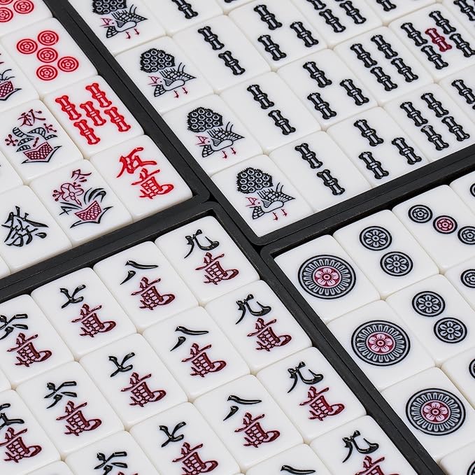 Yellow Mountain Imports Japanese Riichi Mahjong Set - White and Yellow Standard Size Tiles - with East Wind Tile and Black Vinyl Case