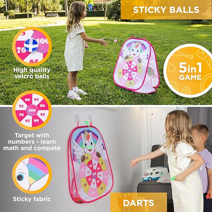 Chuchik Dinosaur/Unicorn 5in1 Animal Bean Bag Toss Game Toy Outdoor Games for Kids, Gift for 3 Year Old Boy Toys Birthday, Outside Toys for Toddlers 2-4 3-5 4-6 Cornhole Ring Yard Games for Kids