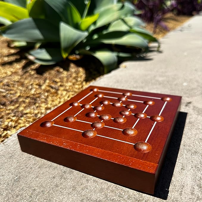 WE Games Nine Men's Morris Board Game, 5 inch Travel Size - Solid Wood Board with Magnetic Closure, 9 Clear & 9 Blue Marbles, Classic 2-Player Strategy Game for Adults, Perfect for Game Nights