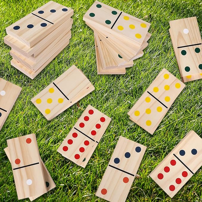 GOTHINK Giant Wood Dominoes Game Outdoor Set for Adults and Kids, 28pcs Jumbo Large-Format Domino Tile with Carrying Bag for Birthday Holiday Family Party Games & Outdoor Lawn and Backyard Activities