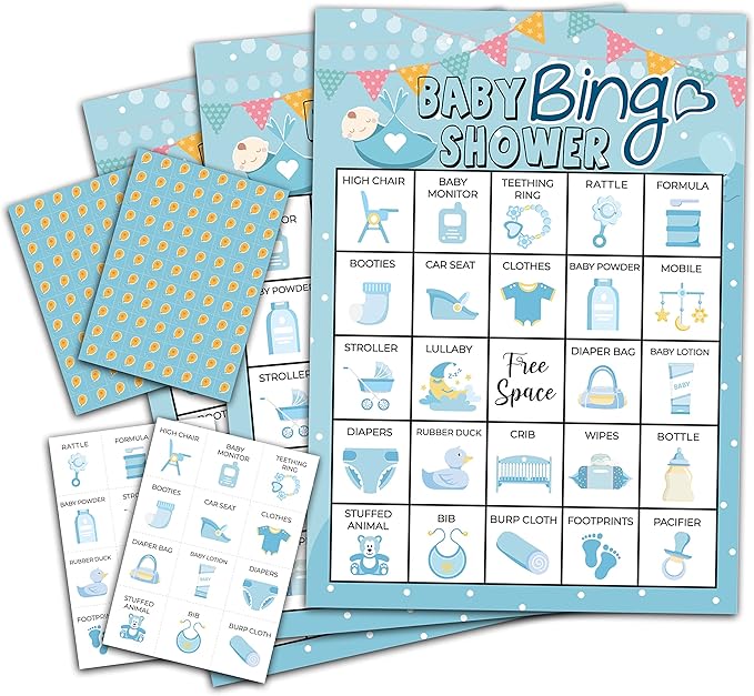 Blue Shower Bingo Game, Party Games with 24 Players, Family Activities, Bingo Cards for Party Supplies, Party Favors Gifts for Young Adults - blue06