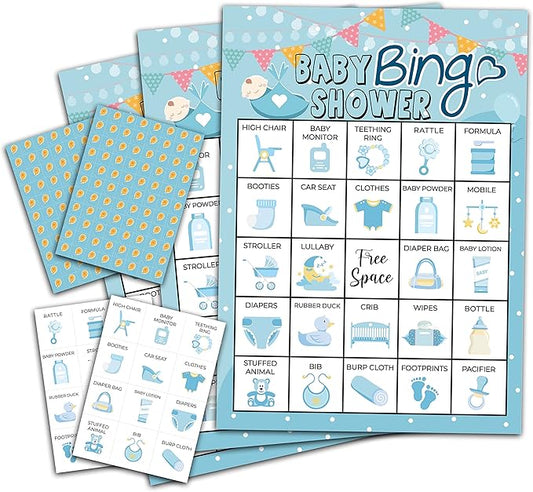 Blue Shower Bingo Game, Party Games with 24 Players, Family Activities, Bingo Cards for Party Supplies, Party Favors Gifts for Young Adults - blue06